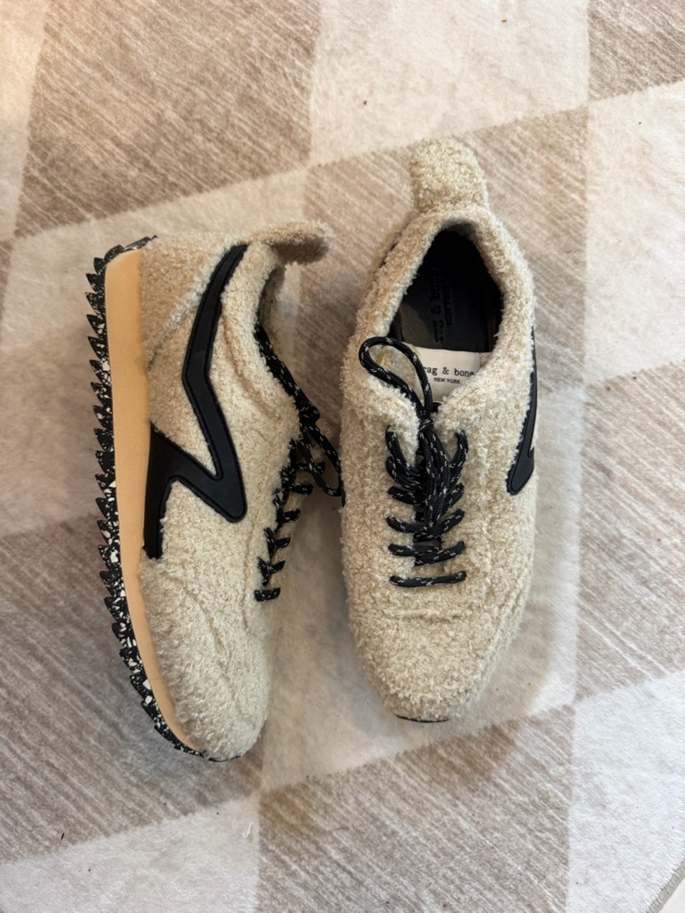 rag & bone Cream Sherpa Sneakers with Black Accents
